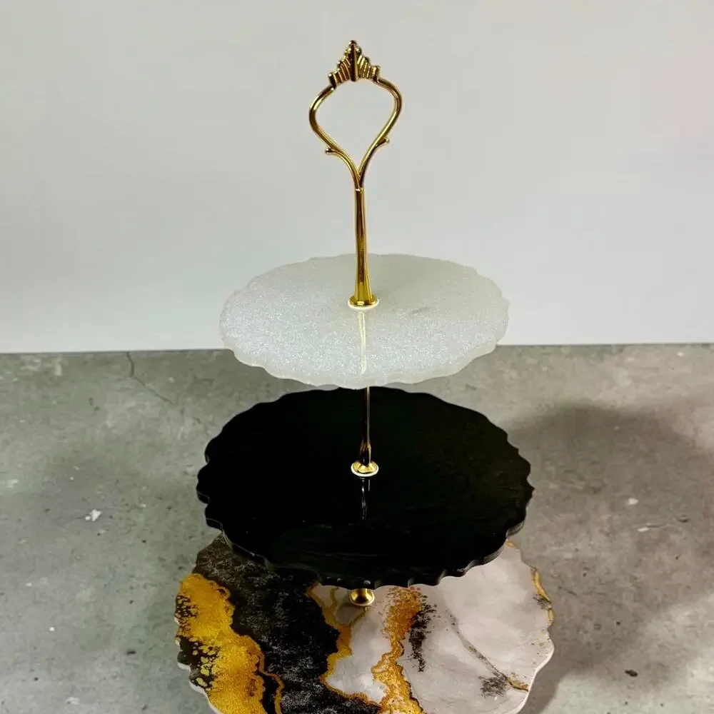 Marble Look Handmade 3-Tier Serving Stand | Elegant Resin Dessert Tray | Glamour